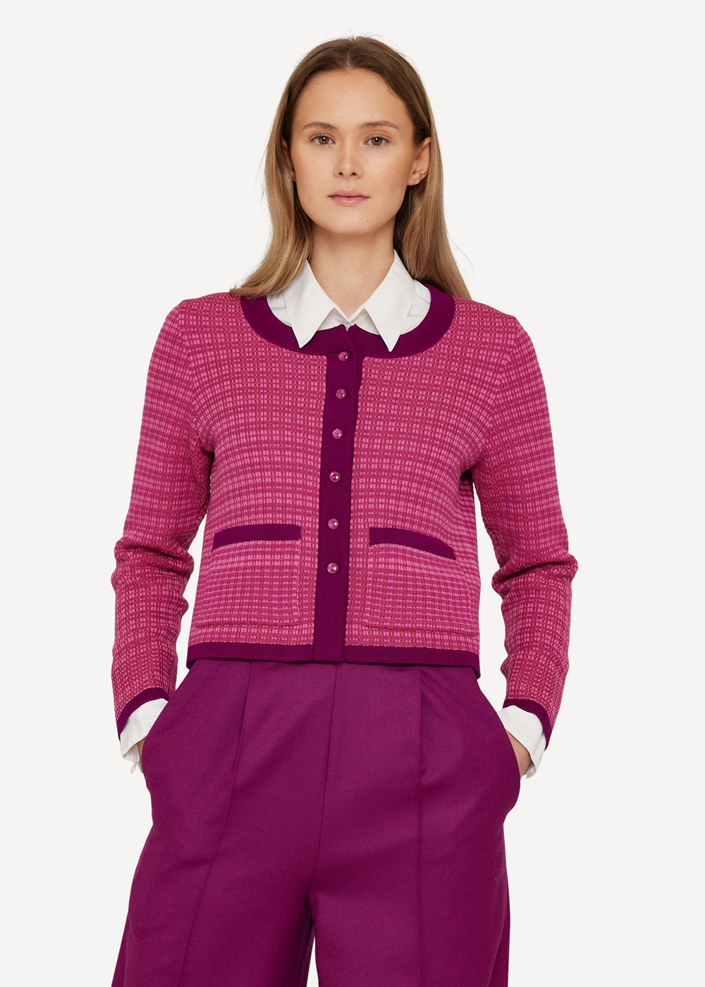 Poised plaid cardigan, Azalea image #3