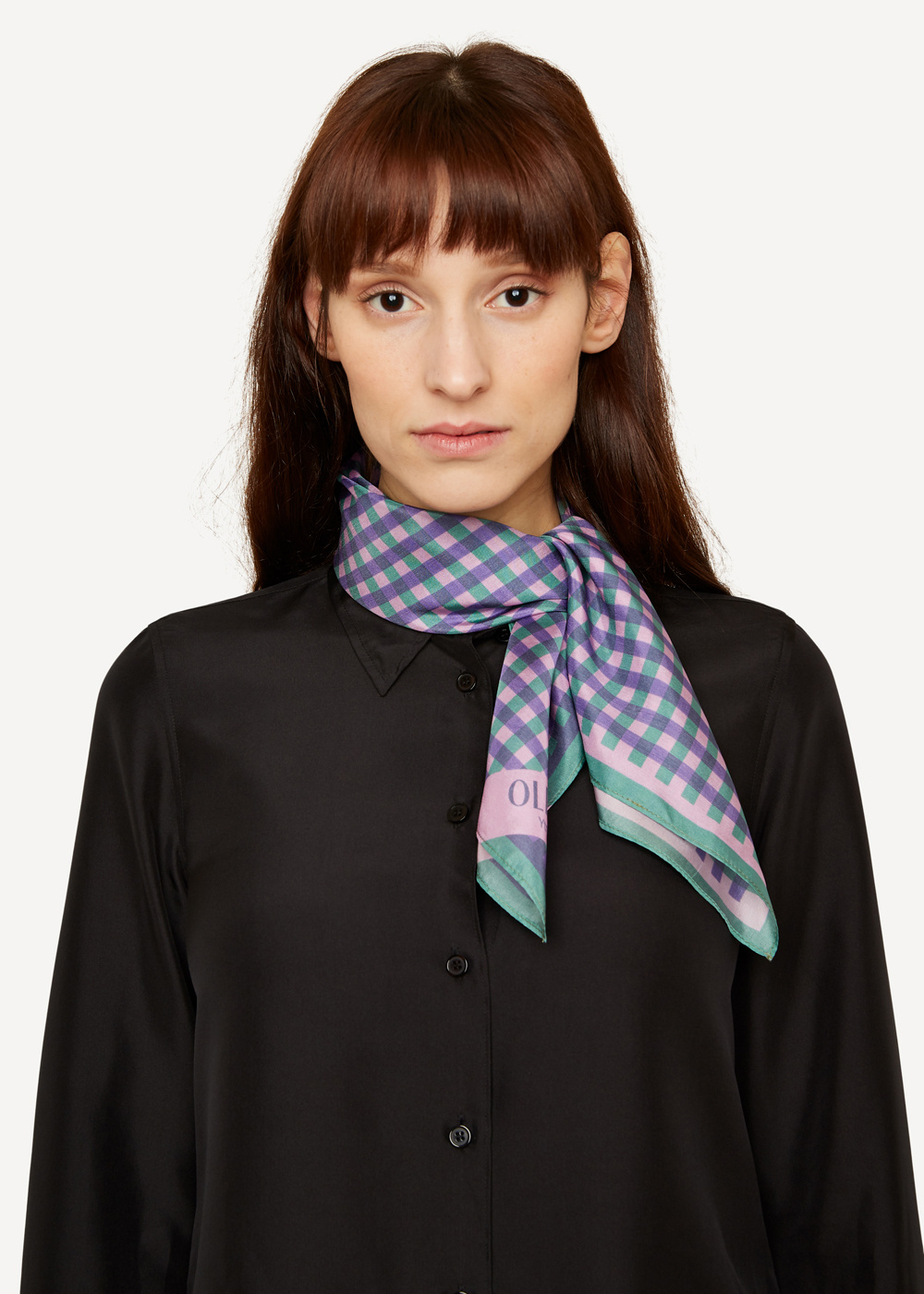 Ginghamg graph silk scarf-blueberry green-1