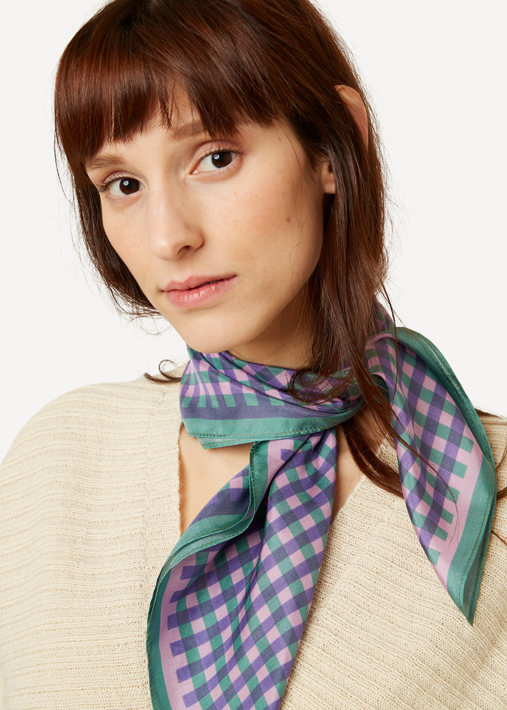 Ginghamg graph silk scarf-blueberry green-2