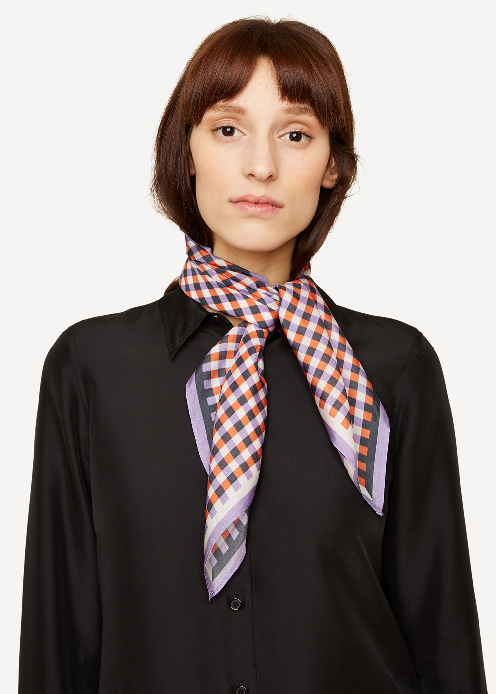 Ginghamg graph silk scarf-3D tangerine-1