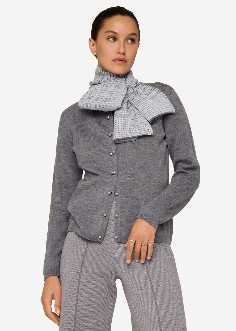 Poised plaid scarf-Grå-1